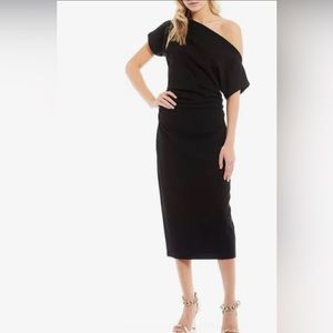 Off the shoulder black midi dress